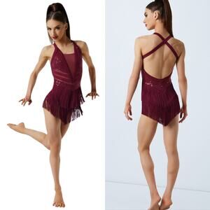 NWOT Weissman Elite Competition Fringe and Sequins Dress in Wine Girls Size 14